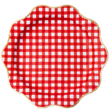 ELEGANT CHERRY RED GINGHAM DINNER PLATES