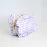 Gingham Ruffle Frilly Makeup Bag