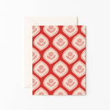 Red Floral Block Print Card 