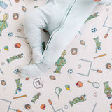 Premium Knit Fitted Crib Sheet - Sesame Street Varsity Friends