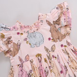 Girls Jennifer Double Ruffle Dress- Vintage Bunnies