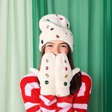 Snow Cute Sparkle Beanie and Mittens  Set