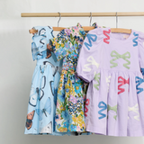 Girls Autumn Dress- Blue Large Sketched Floral