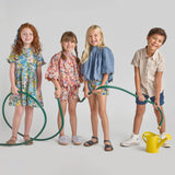 Girls Scallop Short- Blue Large Sketched Floral