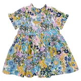 Girls Autumn Dress- Blue Large Sketched Floral