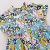 Girls Autumn Dress- Blue Large Sketched Floral