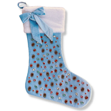 Light Blue Bejeweled Velvet Christmas Stocking with Bow