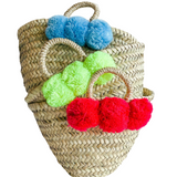 Wicker Basket with Poms