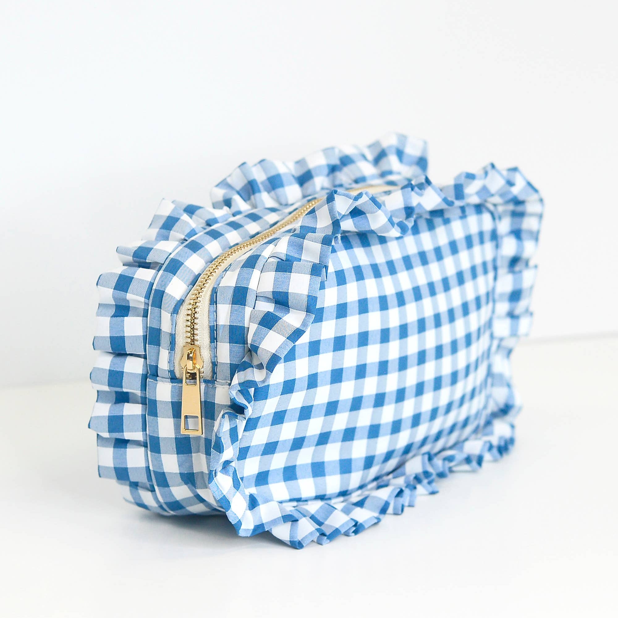 Gingham Ruffle Frilly Makeup Bag