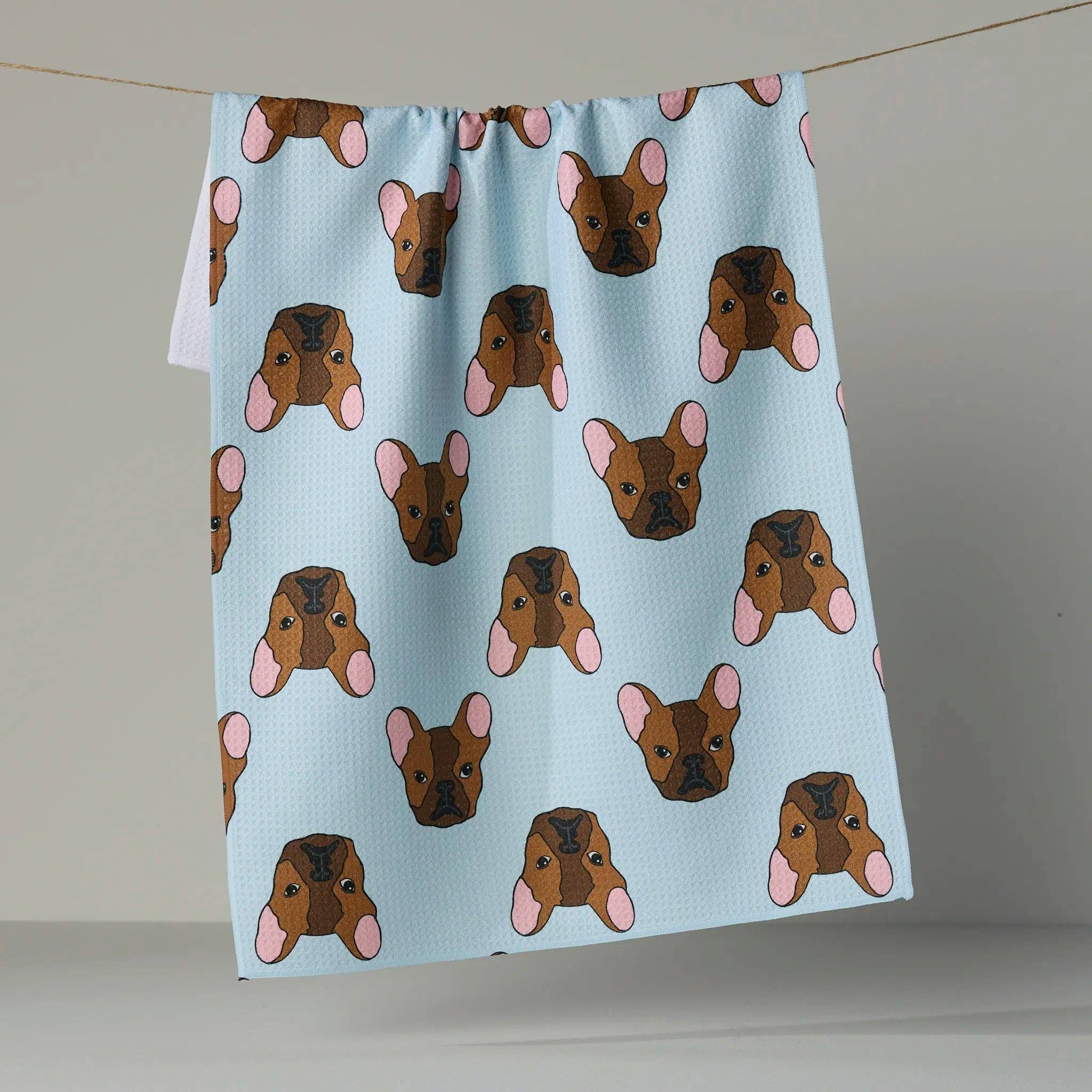 Frenchie Faces Tea Towel
