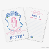 Blue and Pink Crest Scalloped Monthly Milestone Cards