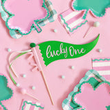Pink and Green Gingham Scalloped Square Plate