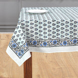 Poppy Blue Block Print Tablecloth 60x60