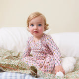 Baby Girls Ruffle Bamboo Romper- Carnation