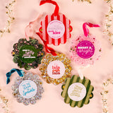 Scalloped Round Picture Frame Ornament-Peppermint Stripes