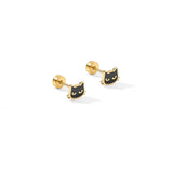 Black Cat Screwback Stud Earrings