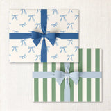 Blue Bows and Stripes Double Sided Wrapping Sheets- Roll of 3