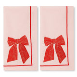 Soft Pink Bow Embroidered Napkins- Pack of 2