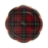Red Christmas Plaid Round Scalloped Plate