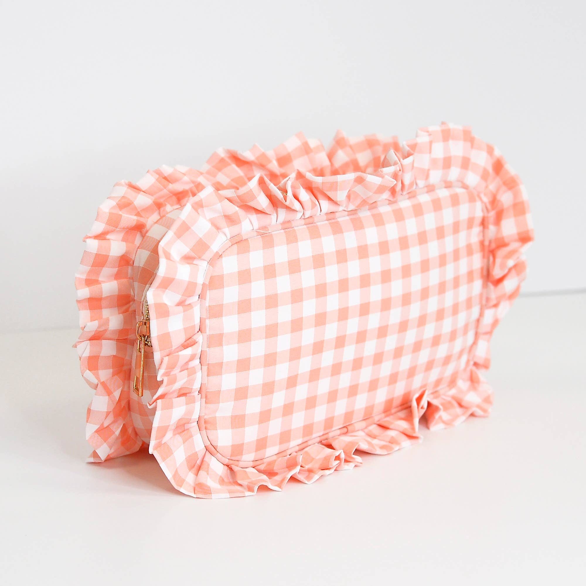 Gingham Ruffle Frilly Makeup Bag