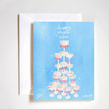Champagne tower happy couple vibes engagement card