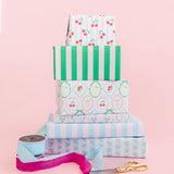 Blue Flower Wavy Stripe Wrapping Paper - Roll of 3 Sheets