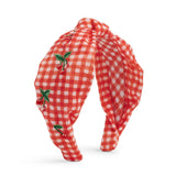 Gingham Cherries Knotted Embroidered Headband