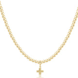 17"Choker Beaded- Classic Gold 3mm- Signature Cross Gold Charm