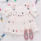 Girls Embroidered Brooke Dress- Christmas Lights
