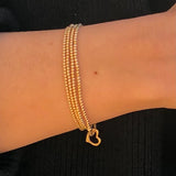 Classic Gold 2.5mm Bead Bracelet- Love Gold Charm