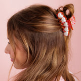 Red Confetti w/ Pearl Heart BeadsClaw Clip