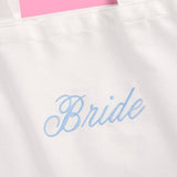 Tying the Knot Tote - embroidered canvas tote w. bows, bride accessory, blue bachelorette
