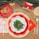 Cream Scalloped Red Lines Plate