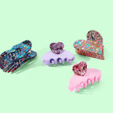 Claw Hair Clip - Medium - Small Confetti Heart - Purple