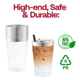12 oz. Clear w/ Metallic Silver Rim Round Tumblers - 20 pcs