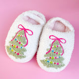 Toddler/Kids Pink Bow Christmas Tree Slippers