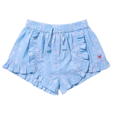 Girls Millie Ruffle Shorts- Blue Dewdrop Block Print
