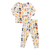 Kids Bamboo PJ Set- Small Watercolor Dogs