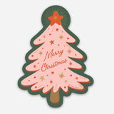 Retro Pink Merry Christmas Tree Die Cut Vinyl Sticker
