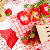 Red and Pink Grid Scallop Square Plate