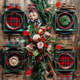 Red Christmas Plaid Round Scalloped Plate