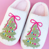 Pink Bow Christmas Tree Slippers