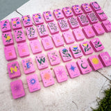 Floating Mahjong Tiles in Floral in Pink