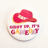 Giddy Up Button (Red and Yellow)