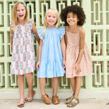 Girls Harper Dress- Blue Dewdrop Block Print