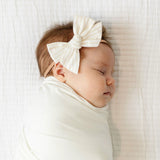 Ivory Stripe Headband Cotton Bow