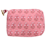 Large Quilted Pouch- Pink Strawflower