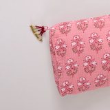 Large Quilted Pouch- Pink Strawflower
