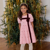 Girls Liliana Dress- Pink Velvet Bows