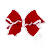 Medium White Faux Fur Edge Velvet and Grosgrain Overlay Hair Bow